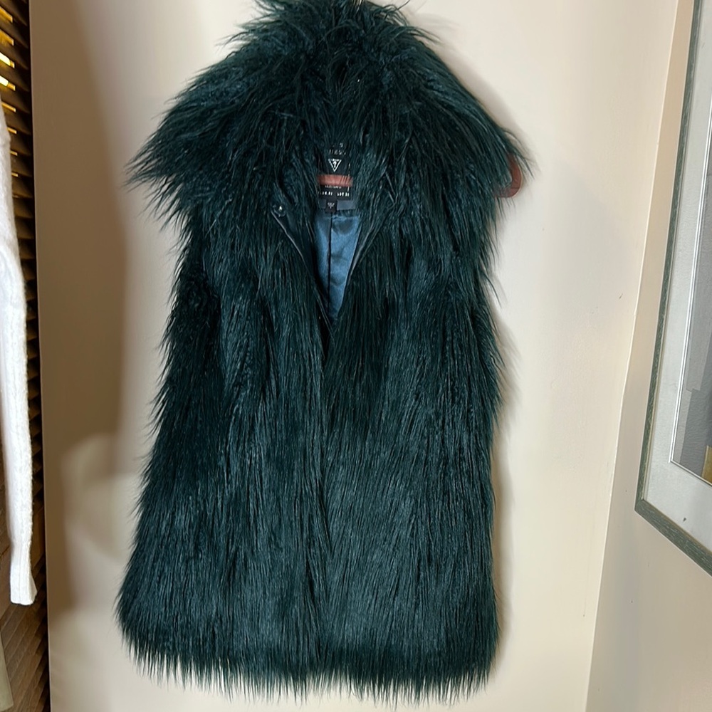 Guess Dark Green Faux Fur Vest